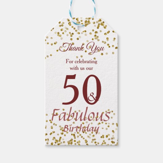 50 en Fabulous Gold en Bourgondië Sparkle Cadeaulabel (Voorkant)