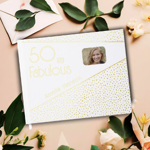 50 en Fabulous Gold Glitter Photo 50th Birthday Gastenboek