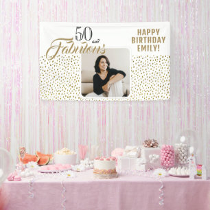 50 en Fabulous Gold Glitter Photo 50th Birthday Spandoek