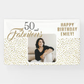 50 en Fabulous Gold Glitter Photo 50th Birthday Spandoek (Horizontaal)