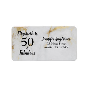 50 en Fabulous Gold Grey Marble met zwarte tekst Etiket