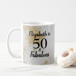 50 en Fabulous Gold Grey Marble met zwarte tekst Koffiemok