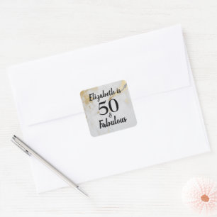 50 en Fabulous Gold Grey Marble met zwarte tekst Vierkante Sticker