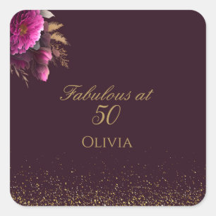 50 en Fabulous Gold Magenta Glitter Verjaardag Vierkante Sticker
