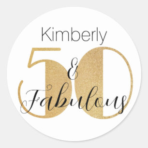 50 en Fabulous Gold Personalized Birthday Party C Ronde Sticker