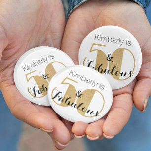 50 en Fabulous Gold Personalized Birthday Party Ronde Button 5,7 Cm