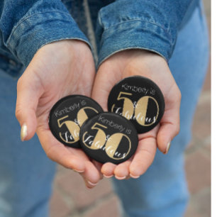 50 en Fabulous Gold Personalized Birthday Party Ronde Button 5,7 Cm