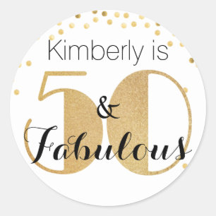 50 en Fabulous Gold Personalized Birthday Party Ronde Sticker