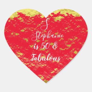 50- en Fabulous Gold Red Glitter-monogram Initiale Hart Sticker