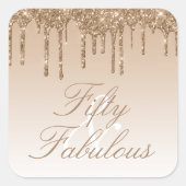 50 en Fabulous Gold Sparkle Glitter Drip Vierkante Sticker (Voorkant)