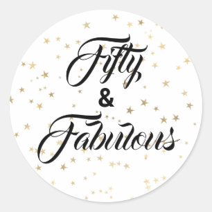 50 en Fabulous Gold Stars Classic Round Sticker