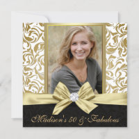 50 en Fabulous Gold white damask 50th Birthday