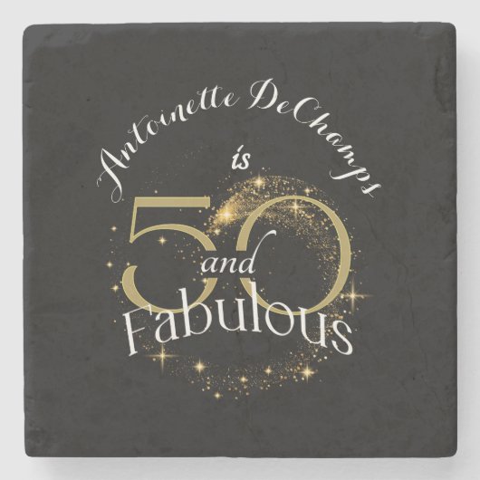 50 en Fabulous Goud en Zwart 50ste Verjaardagsfees Stenen Onderzetter (Voorkant)