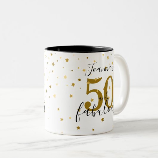 50 en Fabulous Goud en Zwart Script Verjaardag Tweekleurige Koffiemok (Voorkant rechts)
