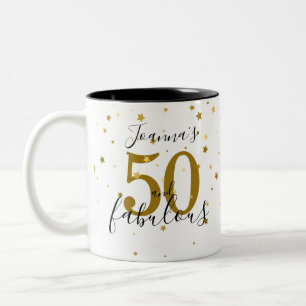 50 en Fabulous Goud en Zwarte Script Verjaardag Tweekleurige Koffiemok