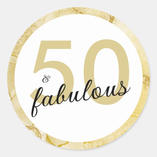 50 En Fabulous Goud Wit Verjaardag Ronde Sticker (Voorkant)