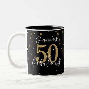50 en Fabulous Goud Zwart Script 50ste Verjaardag Tweekleurige Koffiemok