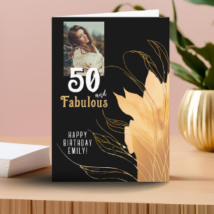 50 en Fabulous Gouden Blad 50ste Verjaardag Foto Kaart