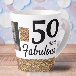 50 en Fabulous Gouden Glitter 2 Foto 50ste Verjaar Latte Mok