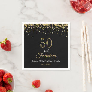 50 en Fabulous Gouden Glitter en Zwarte Verjaardag Servet