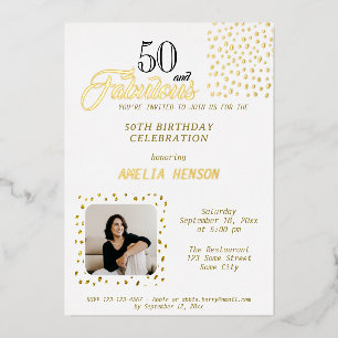 50 en Fabulous Gouden Glitter Foto 50e Verjaardag Folie Uitnodiging