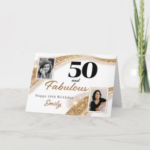 50 en Fabulous Gouden Glitter Foto 50e Verjaardag Kaart