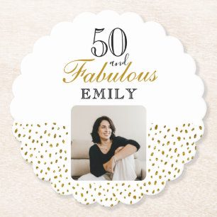 50 en Fabulous Gouden Glitter Foto 50e Verjaardag Kartonnen Onderzetters