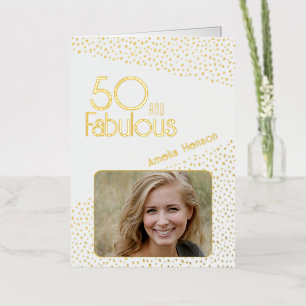 50 en Fabulous Gouden Glitter Foto 50ste Verjaarda Folie Wenskaart