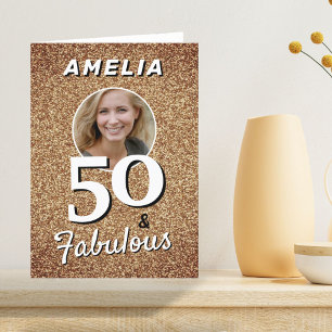 50 en Fabulous Gouden Glitter Foto 50ste Verjaarda Kaart