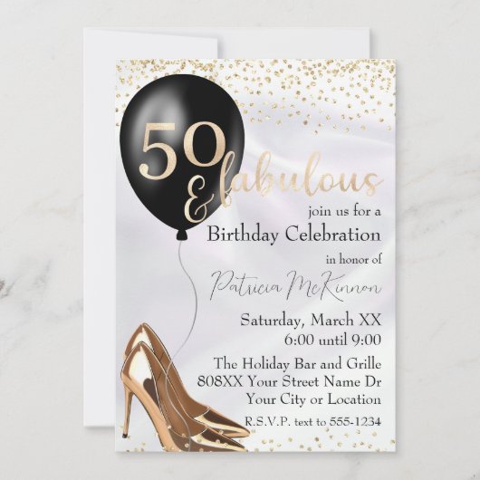 50 en Fabulous Gouden Hoge Hakken Kaart (Voorkant)