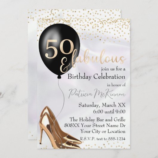 50 en Fabulous Gouden Hoge Hakken Kaart (Voorkant / Achterkant)