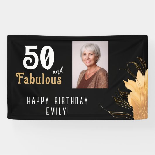 50 en Fabulous Gouden Loof 50ste Verjaardag Foto Spandoek (Horizontaal)