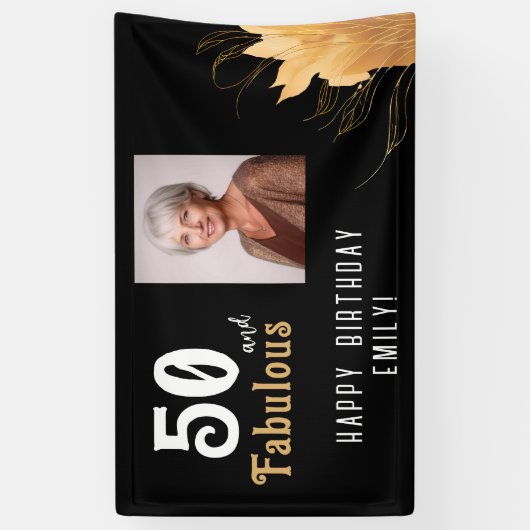 50 en Fabulous Gouden Loof 50ste Verjaardag Foto Spandoek (Verticaal)