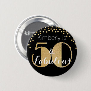 50 en Fabulous Gouden Persoonlijke Verjaardagsfees Ronde Button 5,7 Cm