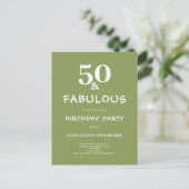 50 en Fabulous Green Birthday Uitnodiging Briefkaart (Staand voorkant)