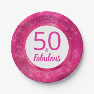50 en Fabulous Hot Pink Glam 50th Birthday Party Papieren Bordje