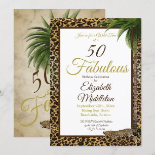 50 en Fabulous Leopard Print Palm Wild Birthday Kaart