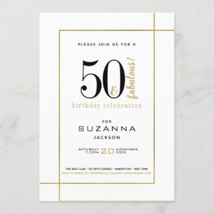 50 en Fabulous Modern Black and Gold Birthday Kaart