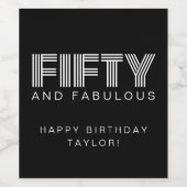 50 en Fabulous Modern Black Birthday Custom Wijn Etiket (Enkel label)
