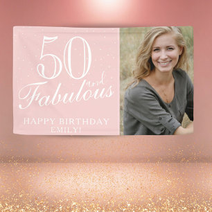 50 en Fabulous Modern Pink 50th Birthday Foto Spandoek