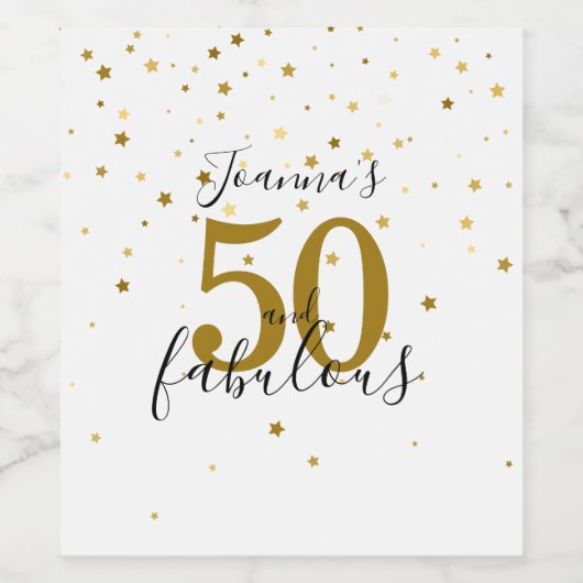 50 en Fabulous Modern Script Gouden Sterren Wijn Etiket (Enkel label)