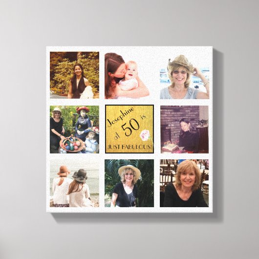 50 en Fabulous Naam 8 Fotocollage Keepsake Canvas Afdruk (Voorkant)