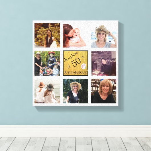 50 en Fabulous Naam 8 Fotocollage Keepsake Canvas Afdruk (Insitu (Houten vloer))