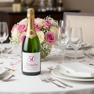 50 en Fabulous Naam Datum 50ste verjaardagsfeestje Sparkling Wijnetiket
