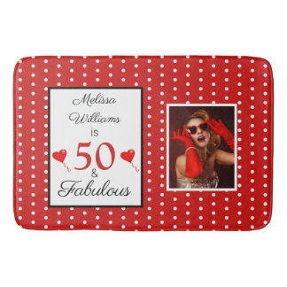 50 en Fabulous Naam Foto 50e Verjaardag WH Rood Badmat
