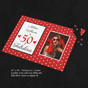 50 en Fabulous Name Photo 50th Birthday W Red LG Legpuzzel