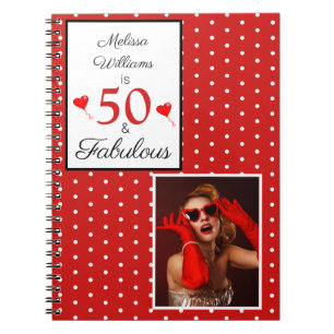 50 en Fabulous Name Photo Red 50th Birthday W Red Notitieboek