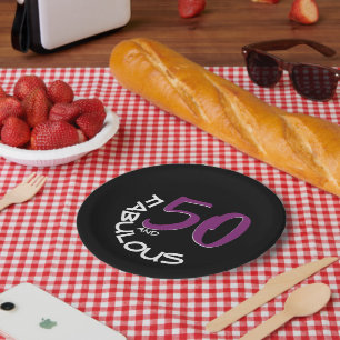 50 en Fabulous Paars White Typografie Birthday Papieren Bordje