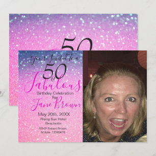 50 en Fabulous Paarse Glitter Roze Uitnodiging