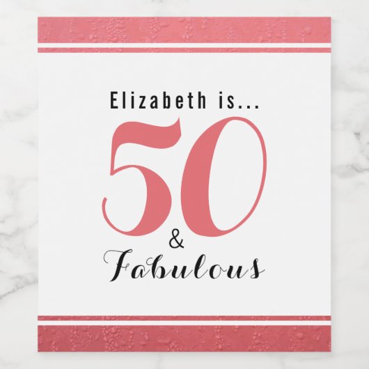 50 en Fabulous Personal Name Modern Wijn Etiket (Enkel label)